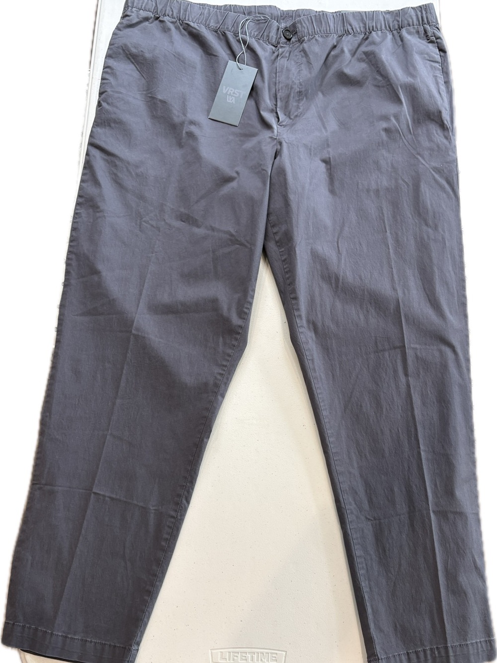 NWT VRST Mens 2XL Grey Easy Pant Elastic Waist Chino Slacks Internal Drawstring